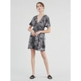 thumbnail image 5 of Made by Johnny Women's Airy Short Sleeve Kimono Style Deep V Neck Tie dye Dress M BLACK, 5 of 6