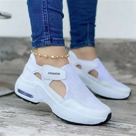 

YOTAMI Casual Single Shoes for Women Flat-bottomed Thick-soled Flying Woven Old Shoes Sneakers White 9.5-10