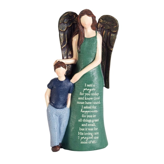 Dicksons Green Angel with Boy Said Prayer 8 inch Resin Tabletop Figurine