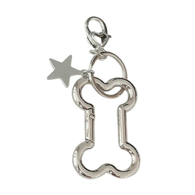 Llavero de coche con forma de estrella de cinco puntas y hueso de plata, pequeño, novedoso y con cierre de langosta, accesorio decorativo para bolso de estudiante.