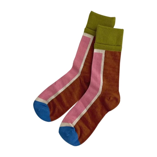 GDREDA Chaussettes / Chaussettes Mi-Mollet à Rayures Colorées pour Couple Style Mode Marron, Taille Unique