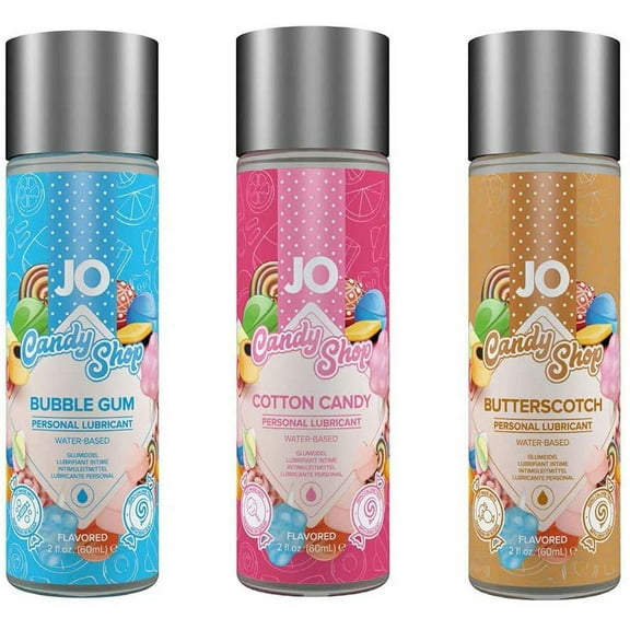 System Jo H2O Flavored Candy Shop Water Based Lubricant 2oz- 3 Flavors - Cotton Candy, Butterscotch, Bubble Gum