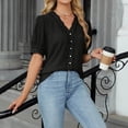 thumbnail image 4 of Eres Más Que una Camisa de Puntuación de Prueba Boho Top Manga Corta Cuello Redondo Blusa Suelta, Detalle de Encaje Color Sólido Desgaste de Verano Casual, Mezcla de Poliéster Spandex, 4 of 9