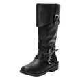 thumbnail image 5 of Rokment Vintage Wide Calf Knee High Riding Boots for Women Retro Casual Leather Buckles Mid Heel Foldver Tall Boots Black Size 6, 5 of 6