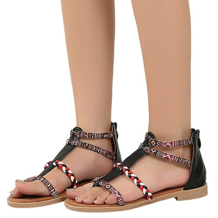 

KI-8jcuD Womens Flat Shoes Casual Bohemian Sandals Boho Clip Toe Beach Sandals Flip Flops Back Zipper Womens Flip Flops Sandalias Summer Black Black Size8.5