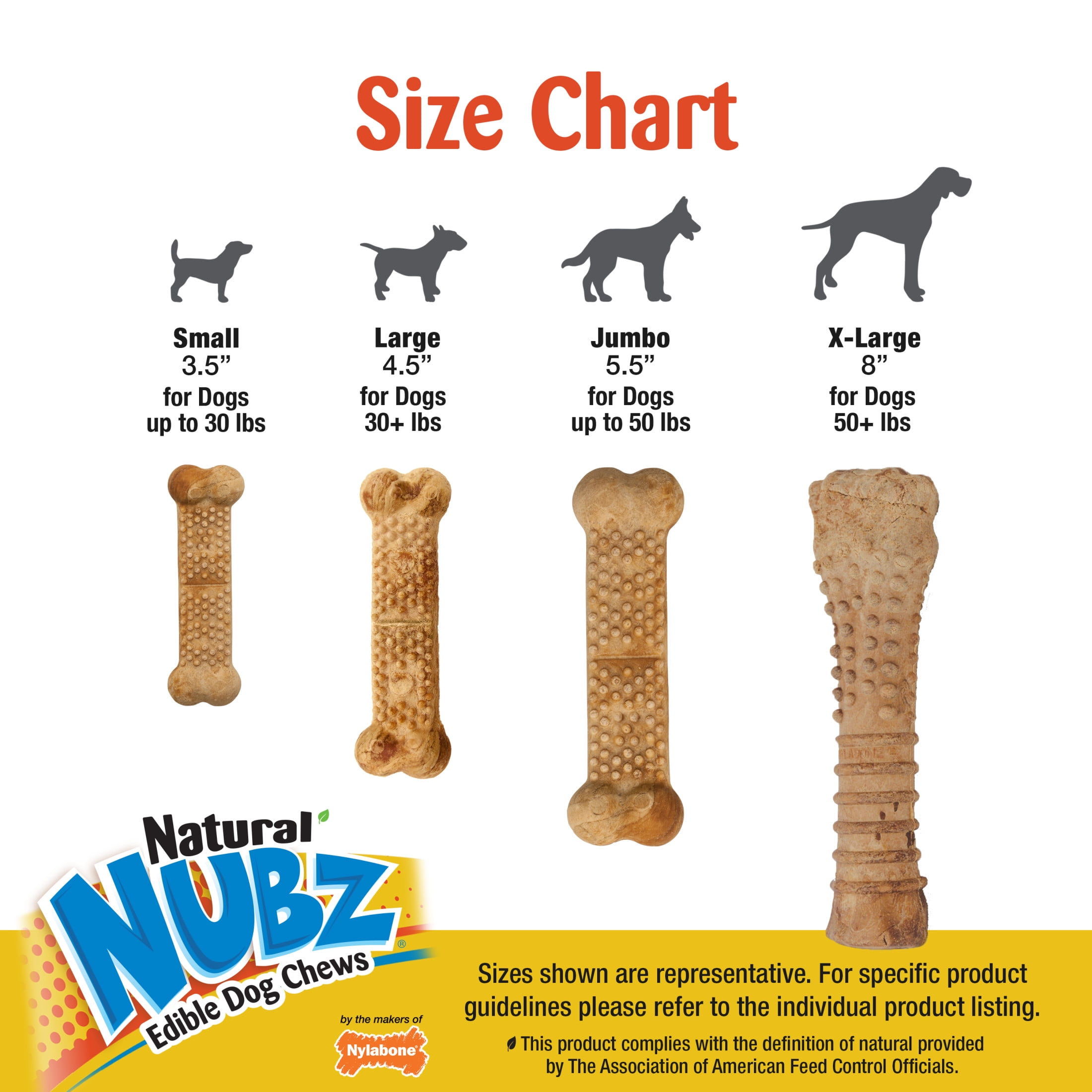 Nylabone Nubz Natural Edible Chew Treats for Dogs, Long Lasting Chews Made in USA, Peanut Butter Flavor, Large - Up to 30 lbs. (18 Count)