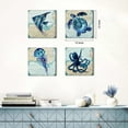 thumbnail image 3 of Beach Wall Art Bathroom Decor Dark Blue Ocean Animal Pictures Kitchen Painting Vintage Angelfish Sea Turtle Octopus Jellyfish Canvas Posters Kids Bedroom Wall Decor Home Decorations 16x16" 4 Pcs/Set, 3 of 6