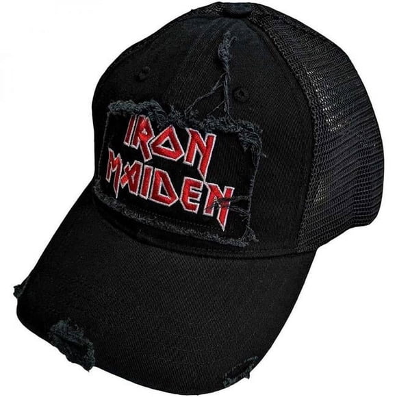 Iron Maiden 875656 Iron Maiden Logo Distressed Adjustable Snapback Hat, Black