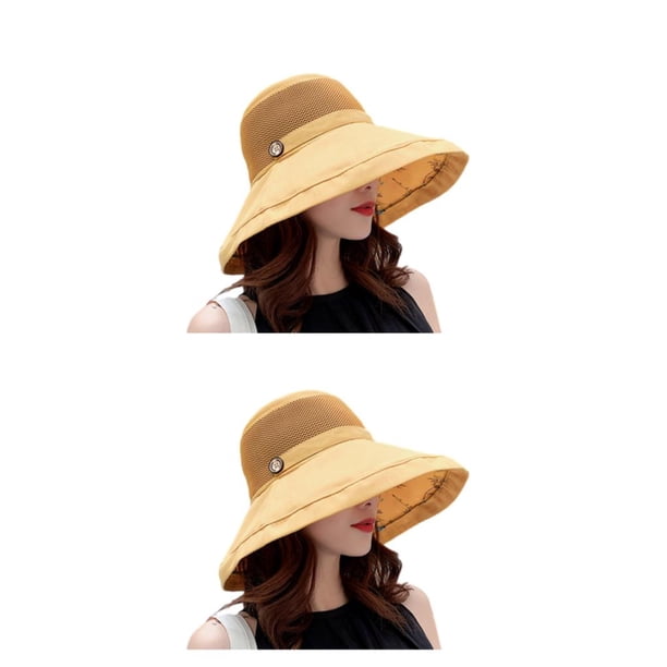 Sombrero de sol Sonducket para mujer con hebilla sombreros de pescador plegables Amarillo tamaño libre 2piezas