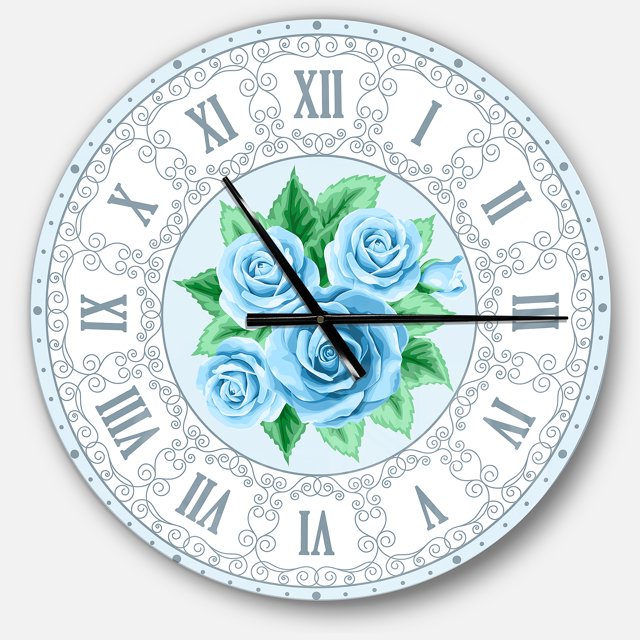 DesignArt Main Bleue Dessiné Roses Shabby Chic Vintage Grande Horloge Murale