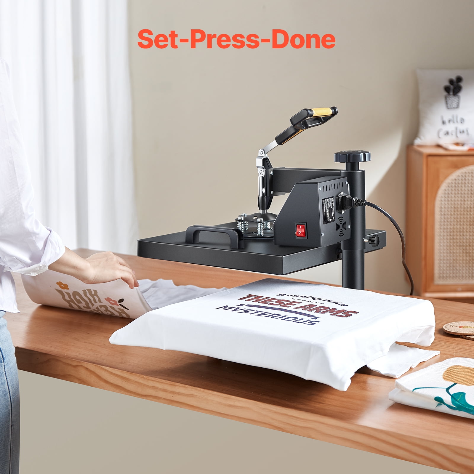 KFFKFF Heat Application Device, Dimensions 15 x 15 inch, Dual Functionality with Cap Press, 360° Rotating Tee-Shirt Application, Digitally Accurate Control, Quick Uniform Warming for Tees/Hats, Black