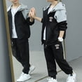 thumbnail image 4 of iiniim Kids Boys Tracksuit Zip Up Hoodie Sweatshirt Jacket Long Sleeve Tops with Jogger Sweatpants Outfits Size 2-12 A Black 3-4, 4 of 7