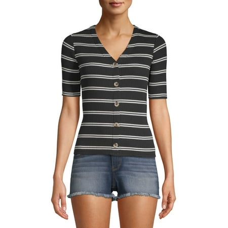 French Rib Knit Jacket - No Boundaries Juniors' Striped Rib Knit Button Front Cardigan
