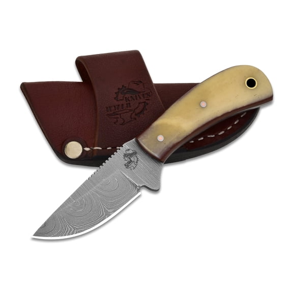 Knives Ranch 2006 Damascus Steel Compact EDC Knife with Bone Handle – Fixed Blade Utility Knife for Hunting, Camping & Outdoor Carry