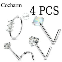 4PCS 925 Silver L S Shape Nose Ring Stud 20G Zircon Opal Body Piercing Jewelry
