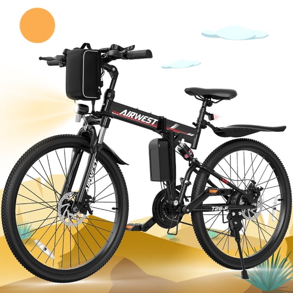 AIRWEST Folding Electric Bike for Adults 19.8 MPH, 26" Mountain Electric Bike with Peak 750W Motor, 48V 7.8Ah Removable Battery, 7-Speed Gears & Dual Hydraulic Suspension, UL2849