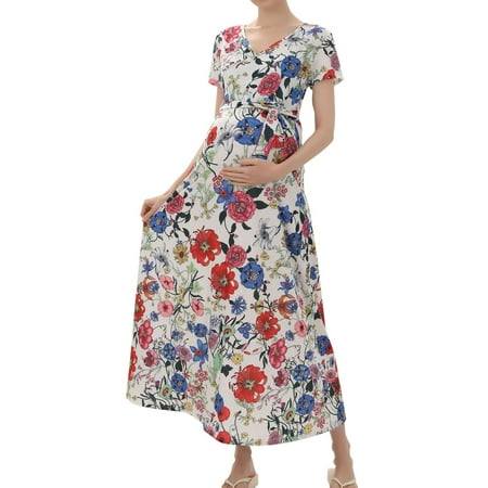 

TAIAOJING Women s Maternity Dress Clothes Solid Color Printed Short Sleeve V Neck Clothes Dress Long Sleeve Dress For Daily Floral Dress