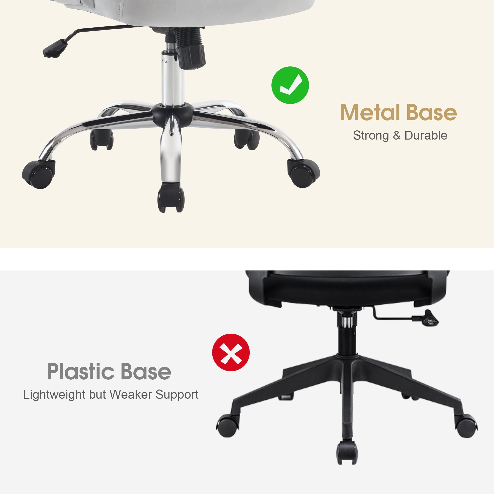 BarberPub Ergonomic Office Chair with Lumbar Support and Wheels, Height Adjustable Swivel Office Chair