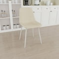 thumbnail image 3 of 4pcs Linen Fabric Dining Chairs, Modern Kitchen Chairs with Upholstered and Padded Back, White Metal Leg Decorated Dining Side Chairs for Dining Room Kitchen, Beige, 3 of 7