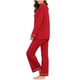 thumbnail image 6 of V-Neck Long Sleeve Pajama Set Women's Casual Loose Lounge Pants Set, Buttery Soft Solid Color Sleepwear, Loungewear Two Piece Set, Mother's Day Gifts for Women | CSEONE,Red XL, 6 of 9