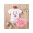 thumbnail image 2 of Chollius Toddler Baby Girls Summer Suits Letter Short Sleeve Romper Tops Elastic Tulle Shorts Headband/Brooch 3Pcs Sets, 2 of 9