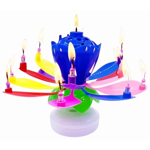 PMU Birthdays Lotus Flower Musical Birthday Candle Spinning Birthday Cake Decoration Multi-Color pkg/1