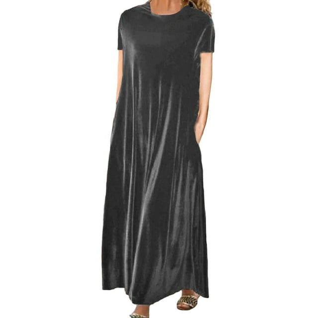 adviicd Robes Décontractées pour Femmes Robe d'Été Décontractée à Manches Courtes Col Rond Robe Fluide Maxi de Plage Grise, TG