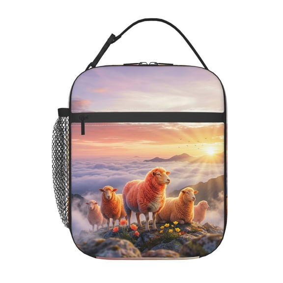 Sheep Insulated Lunch Bag Thermal Cooler Reusable Meal Prep Tote Bag Zippered Lightweight Handheld For Office Work Travel Commute Camping Picnic Beach