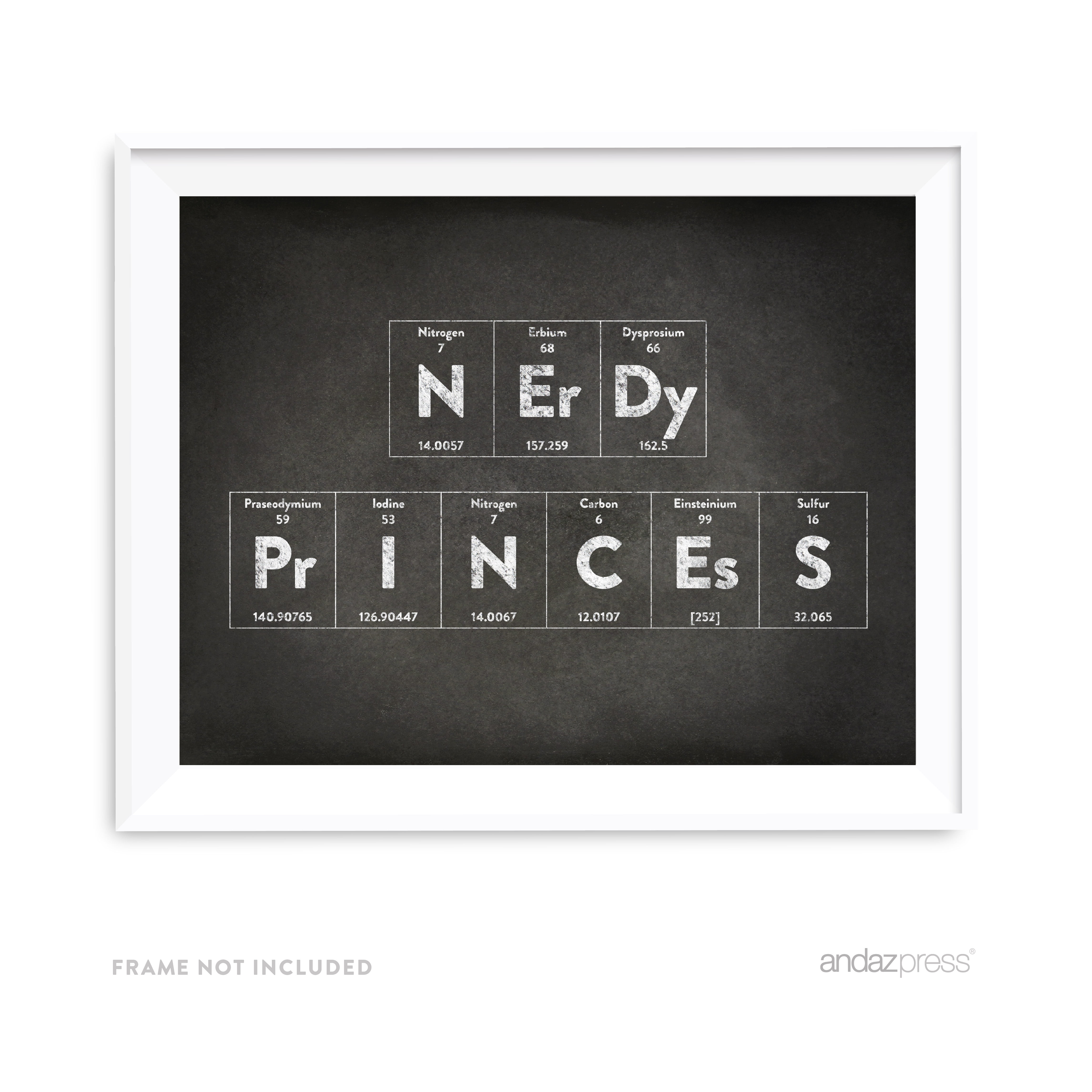 Nerdy Princess Periodic Table of Elements Vintage Chalkboard Wall Art Décor