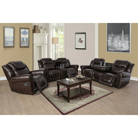 Maykoosh Global Glam Furniture Breathing Leather Sectional Sofa Set With Sofa,Loveseat And Chair,For Living Room, Apartment, Studio, Office (Espresso)