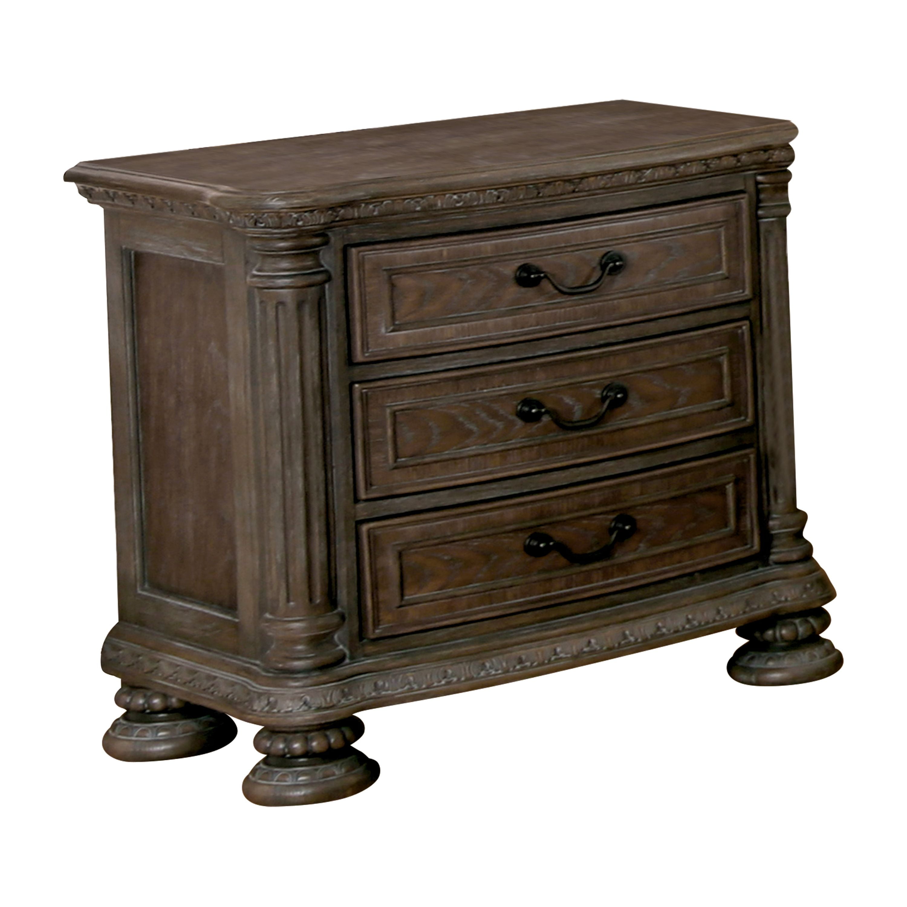 Furniture of America Kylen Solid Wood Adult Nightstand with 3-Drawer, Rustic Natural Tone