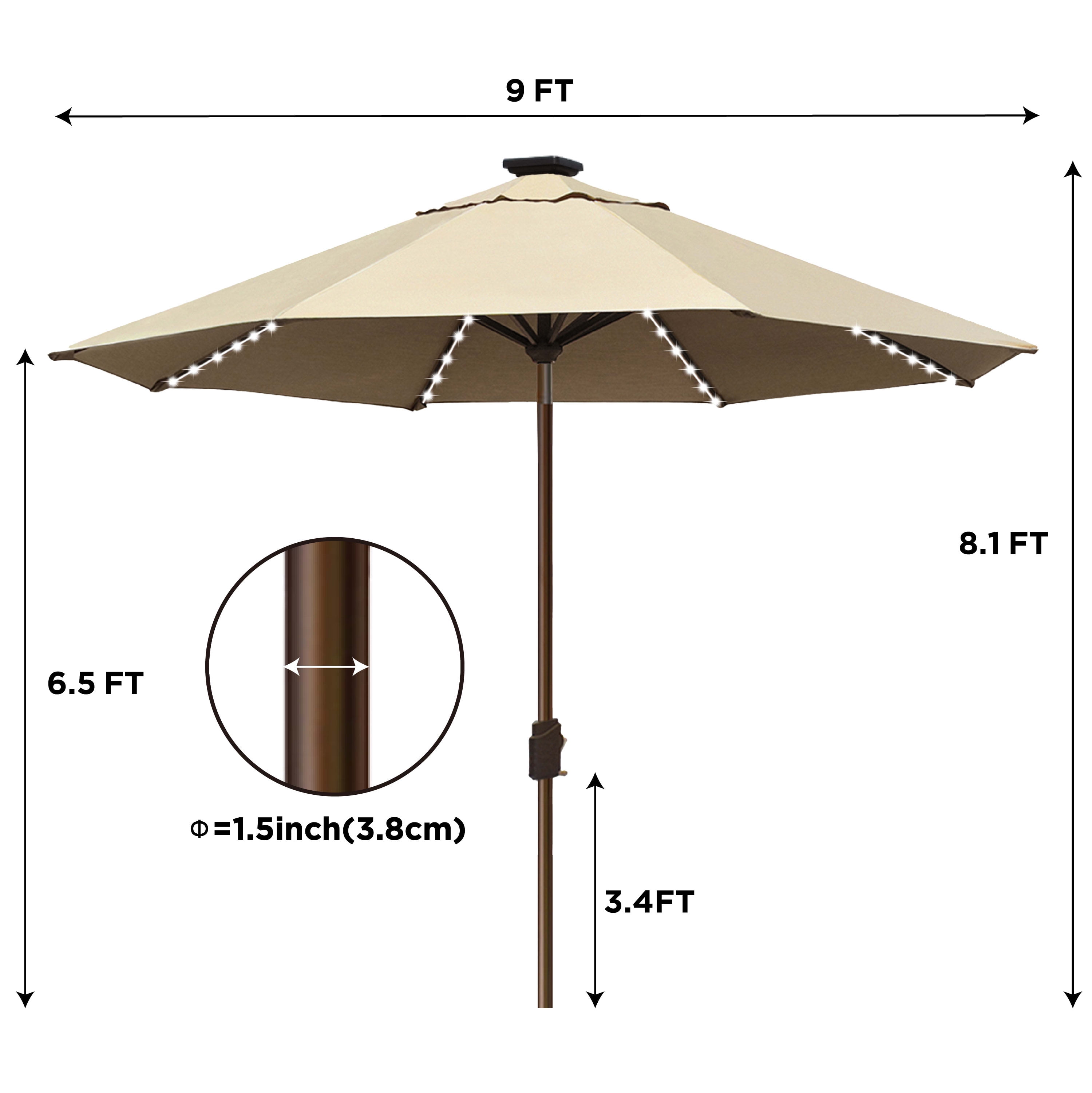 EliteShade Sunbrella Solar Umbrellas 9ft Market Umbrella with 80 LED Lights Patio Umbrellas Outdoor Table Umbrella with Ventilation and 5 Years Non-Fading Top,Beige