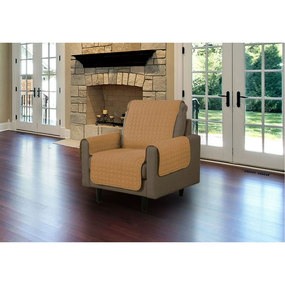 Linen Store Furniture Protector, Quilted Microsuede Machine Washable Sofa Slipcover with Tucks Perfect for Kids, Dogs, Pets (Camel, Chair)