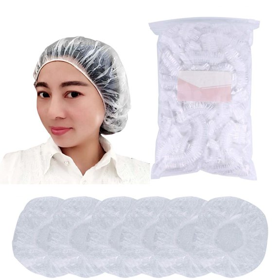 100PCS Disposable Transparent Shower Caps - Hair Bath Caps,Clear Waterproof Plastic Shower Caps Elastic Thick Hair Caps for Women Spa, Home Use, Hotel