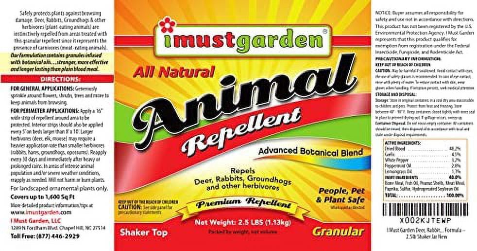 I Must Garden Animal Repellent: Stops Damage From Deer, Rabbits, and Groundhogs - 2.5lb Granular Shaker Jar