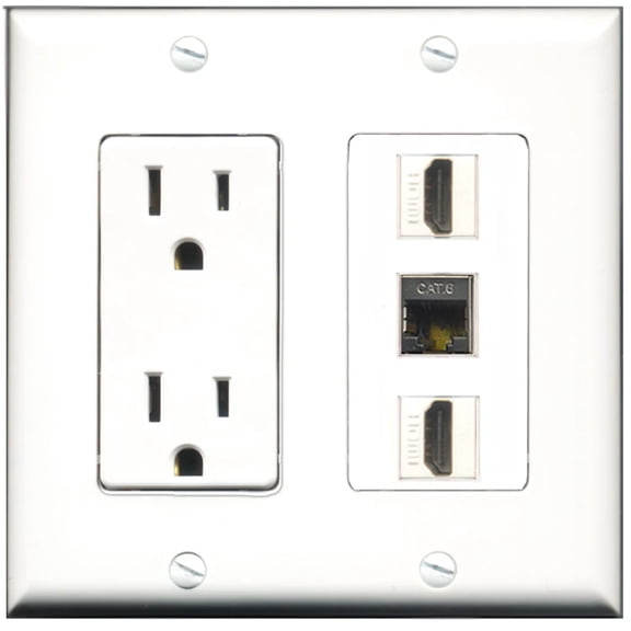 Ultra Spec Cables 15 Amp Power Outlet 2 Port HDMI 1 Port Shielded Cat6 Wall Plate