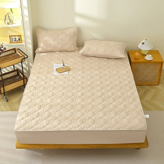 Fiudx Sábana Ajustable Color Caqui, Suave y Acolchada, Tejido de Poliéster Transpirable, Antideslizante, Cálida para El Invierno, Fácil de Limpiar, Ideal para Hoteles y Dormitorios, 120 X 200 X 30 Cm