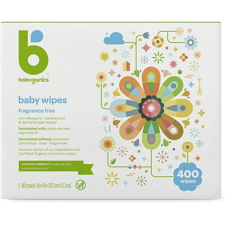 UPC: 0813277013419 | Babyganics Baby Wipes Unscented Diaper Wipes 400 Count (5 Packs of 80) Non-Allergenic and formulated with Plant Derived Ingredients 80 Count (Pack of 5)