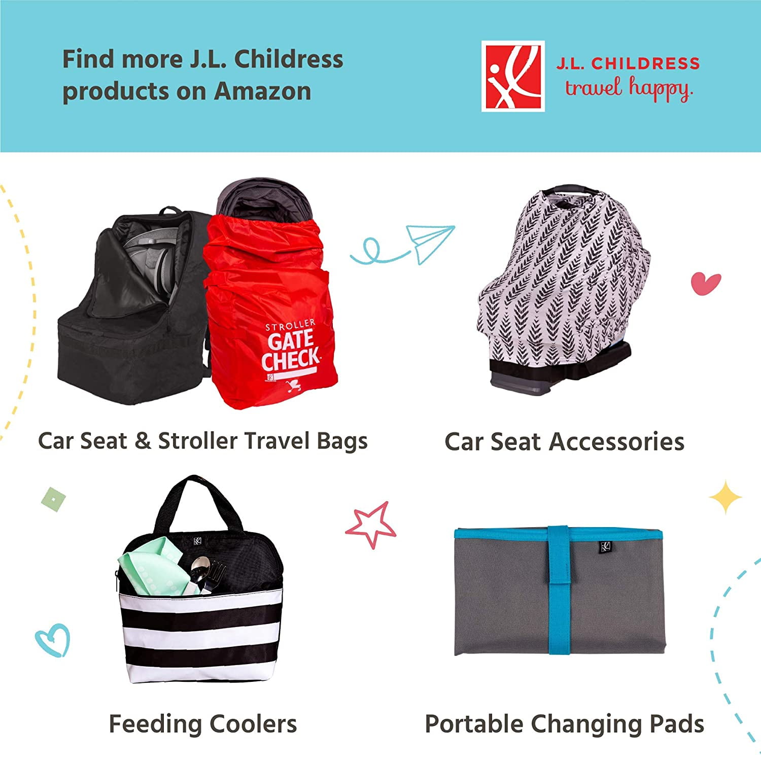 J.L. Childress Cargo 'N Drinks Parent Tray, Universal Stroller Organizer, Stroller Accessory with Cup Holders - Black