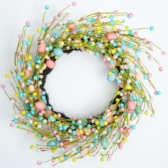 Anjinsoft 24 Inch Colorful Decorative Easter Egg Artificial Wreath, Multicolor, 1 Pack