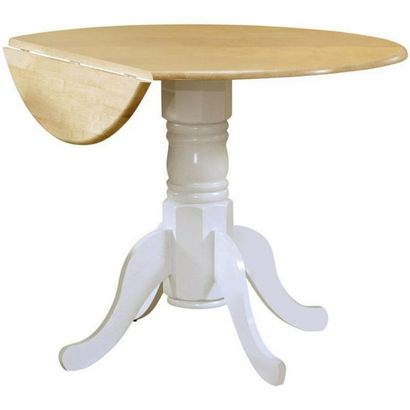 Bowery Hill Round Drop Leaf Dining Table in Natural Brown and White