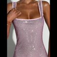 thumbnail image 4 of Vestidos de Fiesta de Sirena con Lentejuelas Brillantes, Tirantes Finos, Escote Cuadrado, Tubo, Formales, para Fiestas de Noche y Clubes Rosa L, 4 of 10