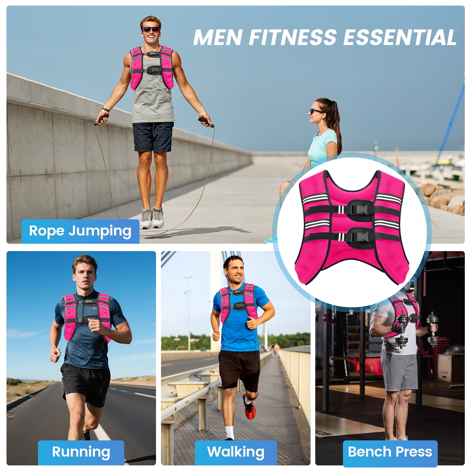 Weighted Vest Pink 12 Lb Weight Vest for Woman Men Sport Weighted Vest with Reflective Stripe Adjustable Buckle Straps Mesh Pocket for Strength Training Running