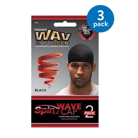 (3 Pack) WavEnforcer Spin Wave Caps, Black, 2 count