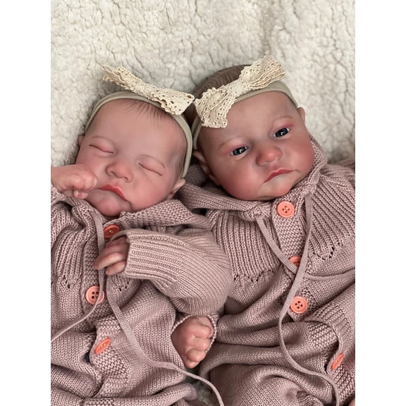 iCradle Newborn Baby Dolls 18 Inch 45 cm Sleeping Realistic Adorable Reborn Baby Doll Twins Cloth Body Xmas Gift Set for Kids Age 3 