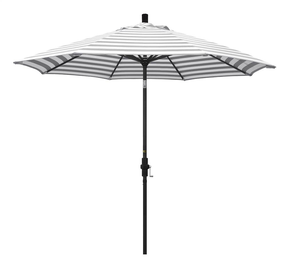 9 ft. Patio Umbrella in Gray and White Cabana Stripe Fabric