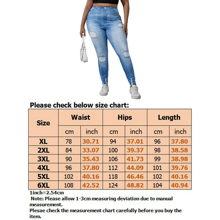 Frontwalk Plus Size Leggings for Women High Waist Printed Denim Stretch  Faux Jeans Look Print Jeggings with Pockets Blue 2XL
