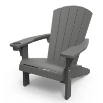 Keter 247894 Alpine Adirondack Resin Outdoor Furniture Chairs With Cup Holder, Grey