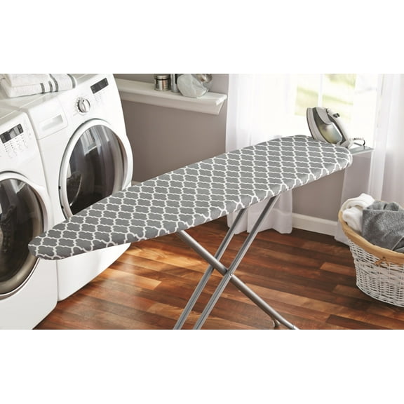 Mainstays Ironing Board Cover – 15x54, Cotton, Felt Padded, Scorch Resistant, Gray/White Lattice Pattern