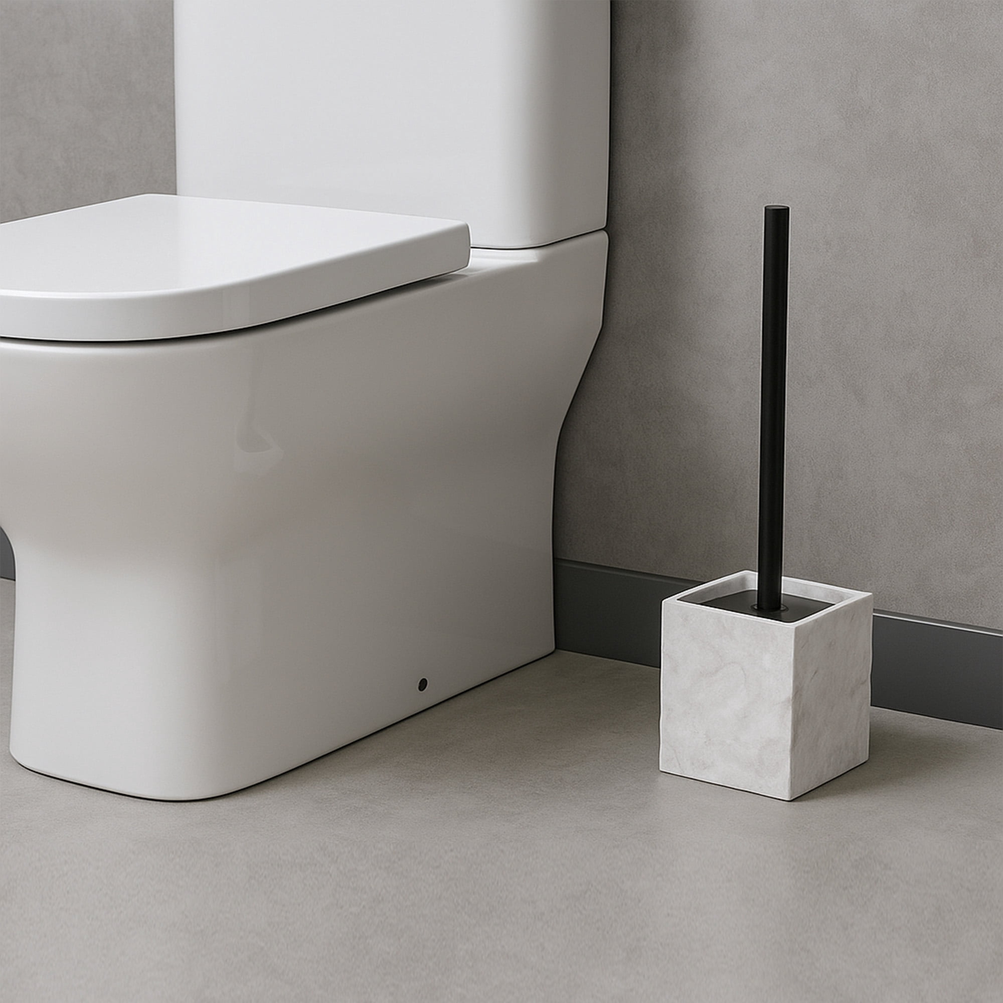 Evideco French Home Goods Stone White Toilet Brush & Holder Set with Toilet Brush, White